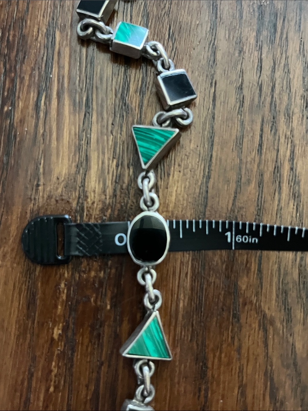 Mexico 925 Silver Geometric Green & Black Bracelet - Picture 13 of 15